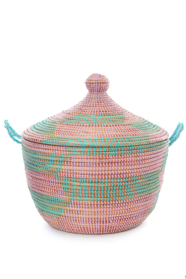 Aqua & Lavender Herringbone Tribal Basket - Ananse Village