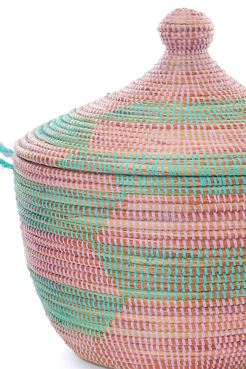 Aqua & Lavender Herringbone Tribal Basket - Ananse Village