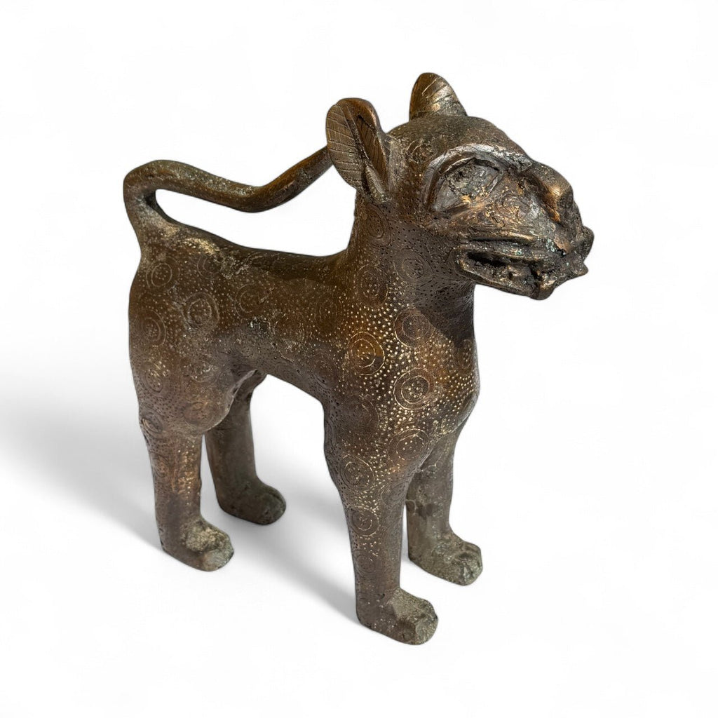 Pair Vintage Bronze Benin Leopard Figures - Ananse Village