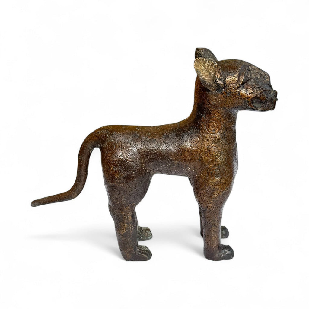 Pair Vintage Bronze Benin Leopard Figures - Ananse Village