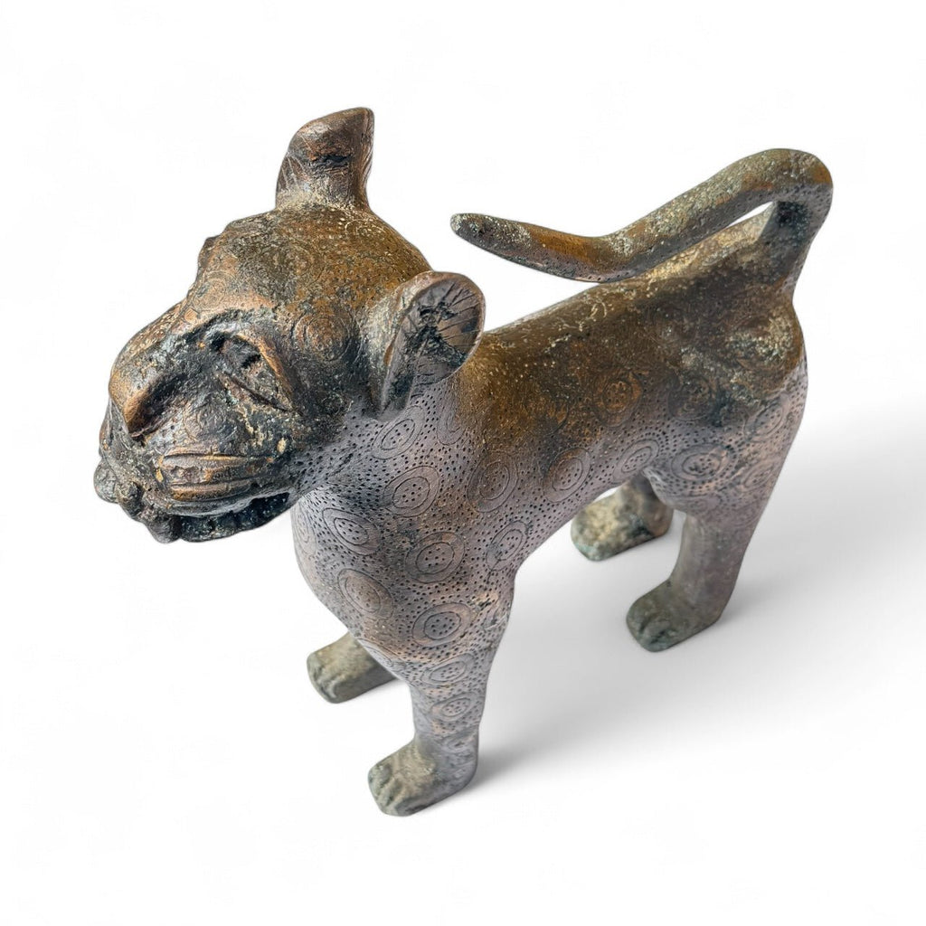 Pair Vintage Bronze Benin Leopard Figures - Ananse Village