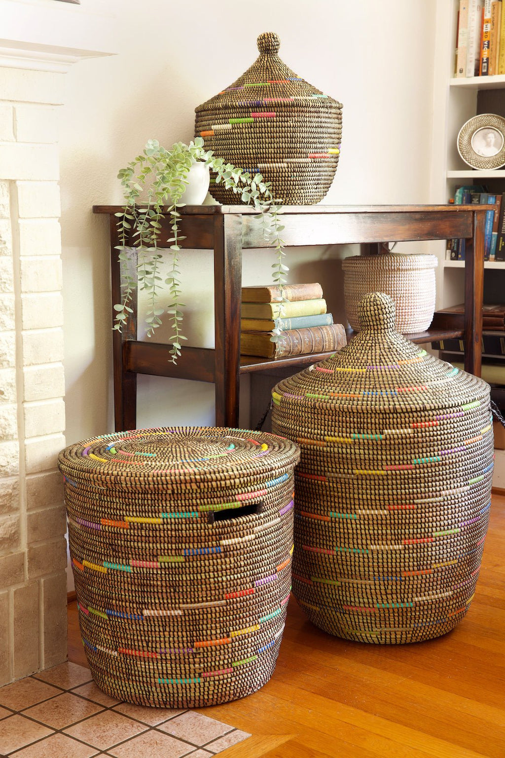 Rainbow Lines Laundry Hamper Basket - Ananse Village