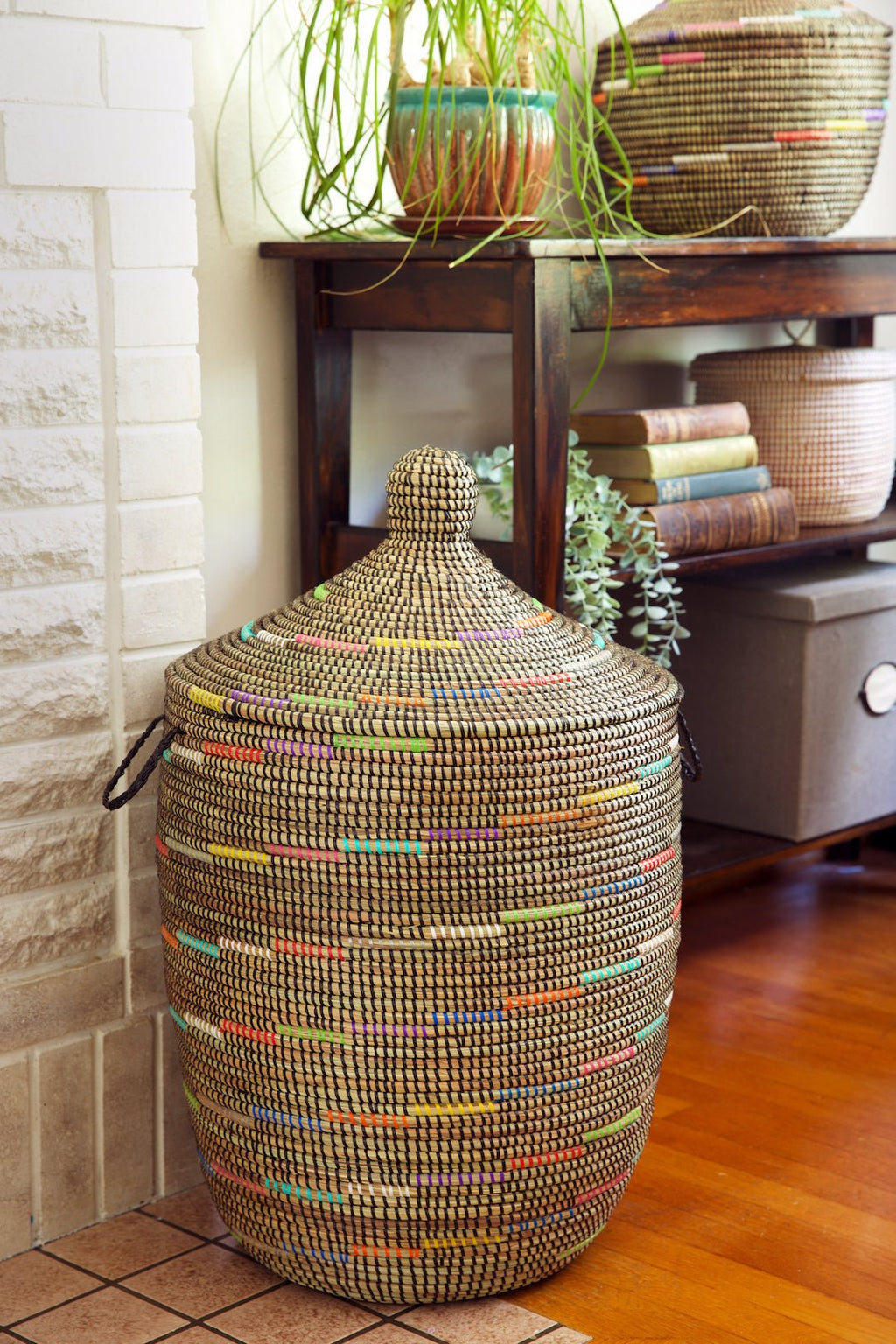 Rainbow Lines Laundry Hamper Basket - Ananse Village