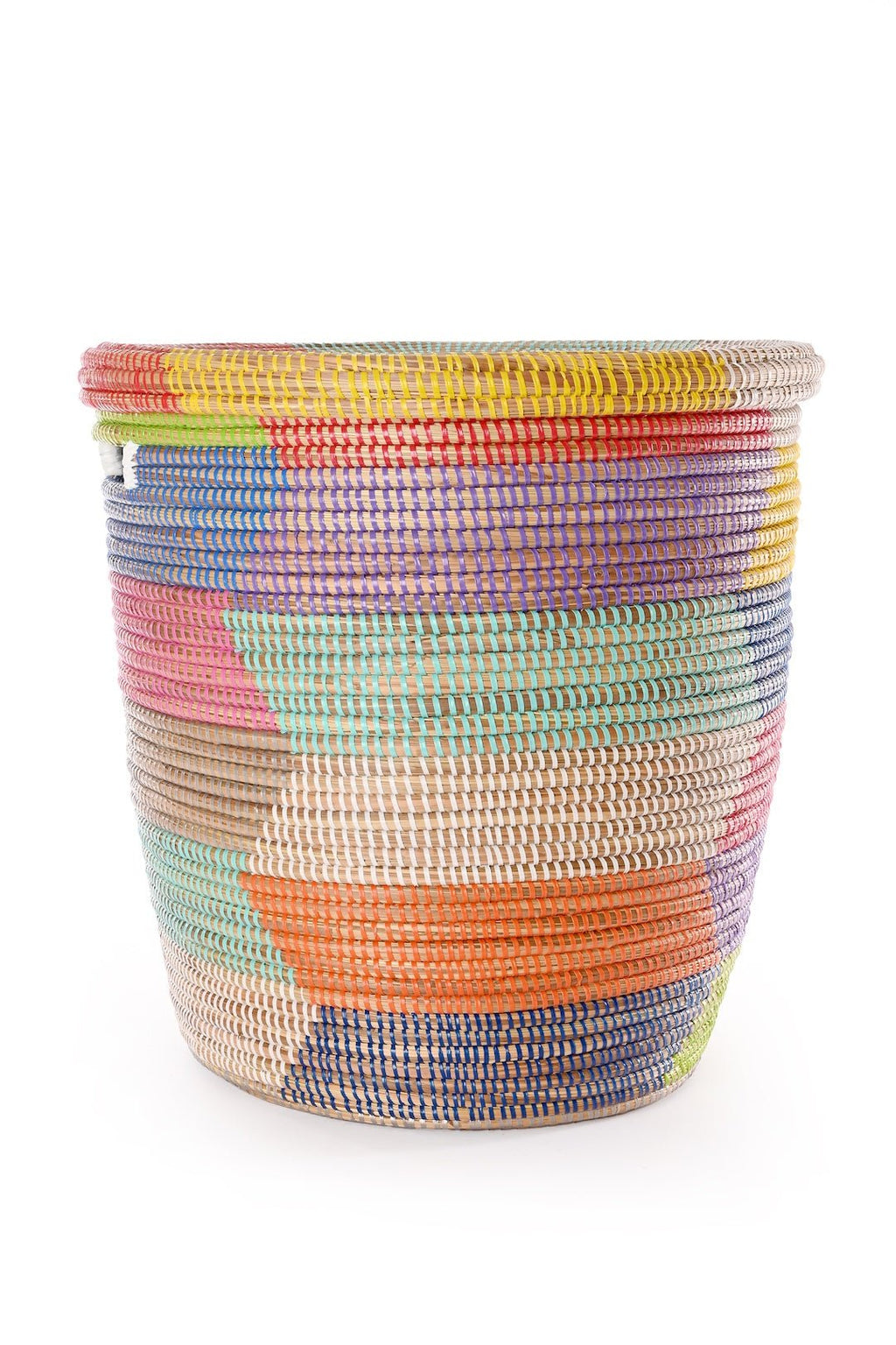 Wide Stripe Rainbow Lidded Storage Basket From Senegal - Ananse Village