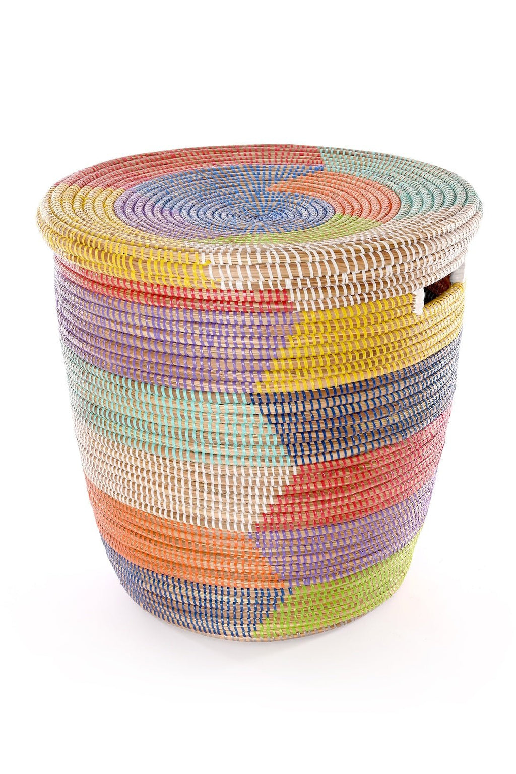 Wide Stripe Rainbow Lidded Storage Basket From Senegal - Ananse Village