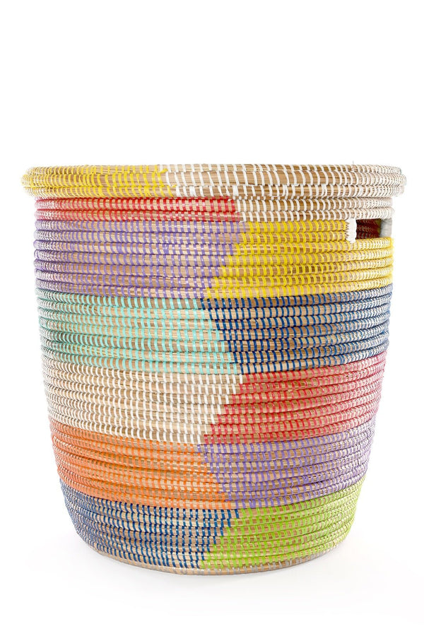 Wide Stripe Rainbow Lidded Storage Basket From Senegal - Ananse Village