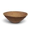 A large, hand-woven natural fiber basket bowl with geometric patterns, shown on a clean white background with a soft shadow.