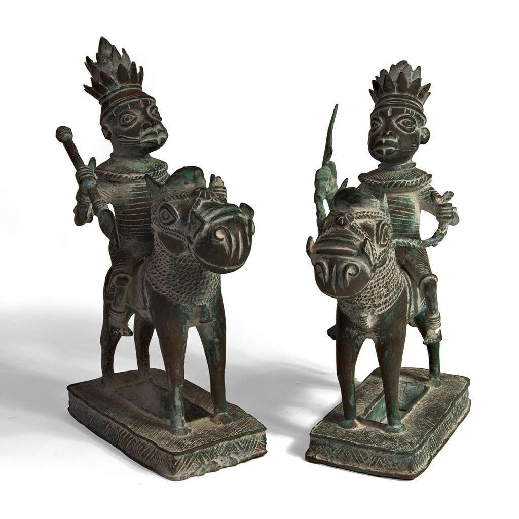 Benin Bronze Warriors on Horseback Vintage West African Art,,Ananse Village