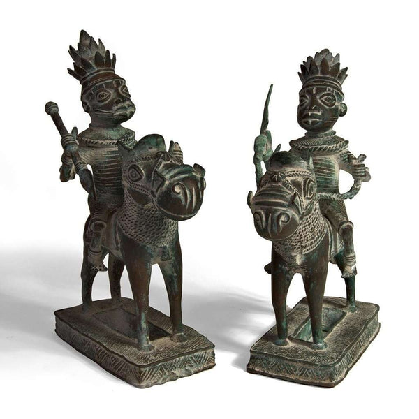 Benin Bronze Warriors on Horseback Vintage West African Art - Ananse Village