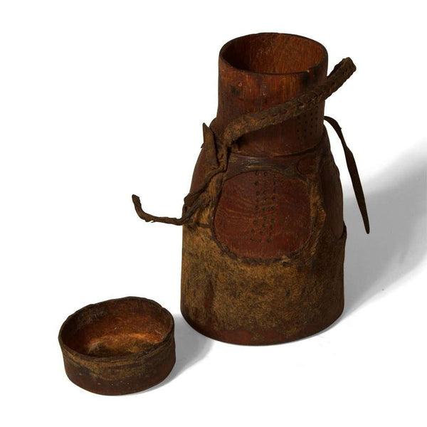 Vintage Wooden and Camel Leather Jar with Lid From Kenya #240,Wooden Container,Ananse Village